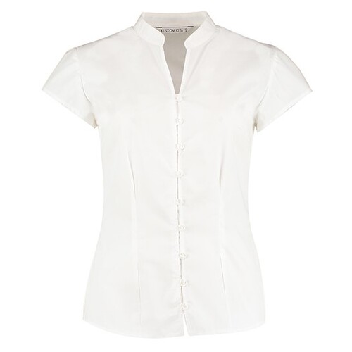 Blusa Contintental de Popelina Tailored Fit Cuello mandarín Manga casquillo