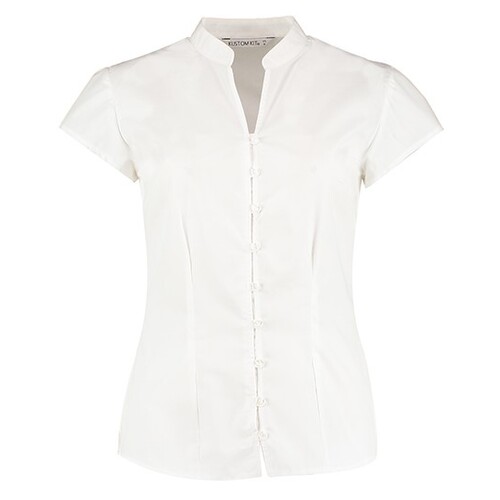 Kustom Kit Tailored Fit Mandarin Collar Poplin Blouse Cap Sleeve (White, 46 (3XL/20))