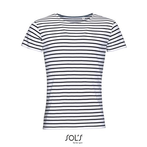 SOL´S Men´s Round Neck Striped T-Shirt Miles (White, Navy, S)
