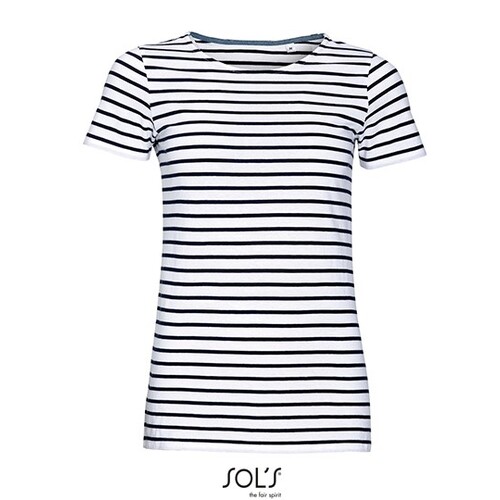 SOL´S Women´s Round Neck Striped T-Shirt Miles (White, Navy, XS)