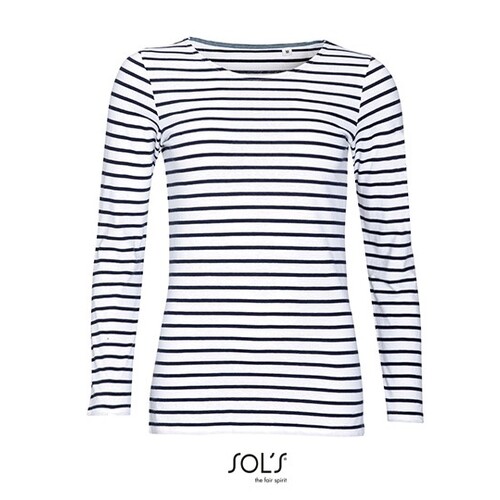 SOL´S Women´s Long Sleeve Striped T-Shirt Marine (White, Navy, XS)