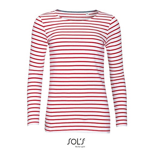 T-shirt Rayé Manches Longues Femme Bleu Marine