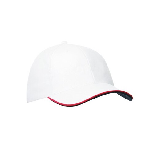 Myrtle beach 6 Panel Double Sandwich Cap (White, Red, Navy, One Size)