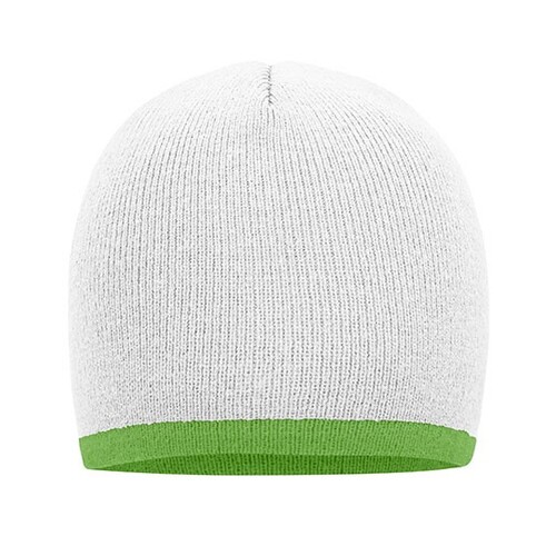 Myrtle beach Beanie With Contrasting Border (White, Lime Green, One Size)