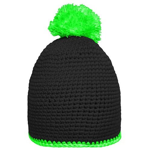 Pompon Hat with Contrast Stripe