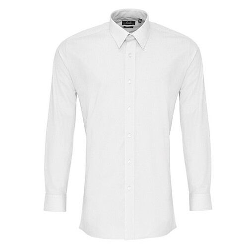 Premier Workwear Men´s Long Sleeve Fitted Poplin Shirt (White, 44,5 (17H))