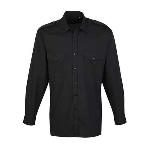 Premier Workwear Pilot Shirt Long Sleeve (Black (ca. Pantone Black C), 37 (14H))